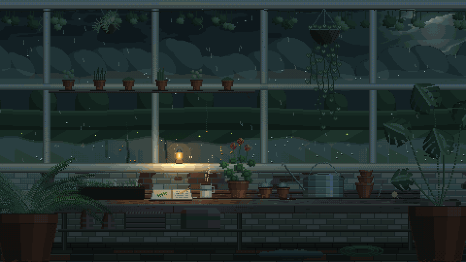 Greenhouse, at night