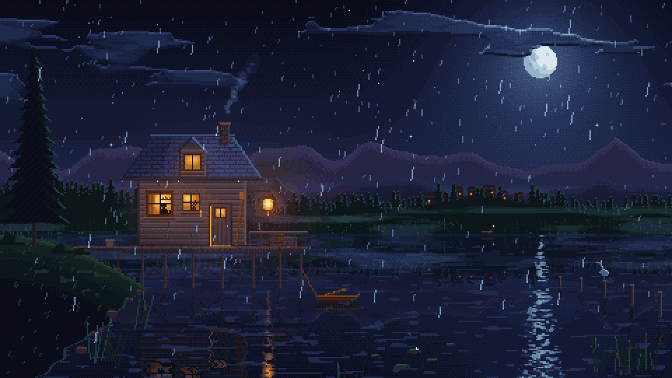 Lantern Rain, at night